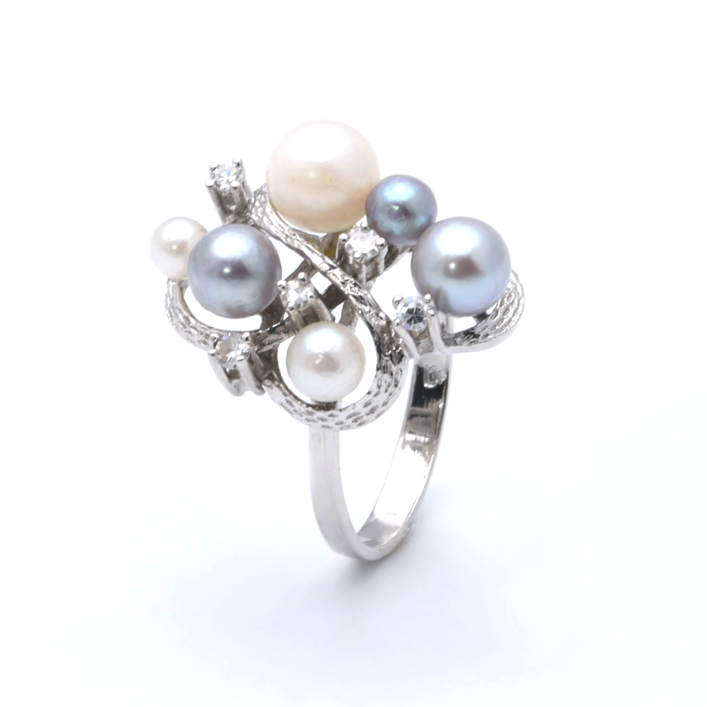 Ring | 585/000 Weißgold | Diamanten | Perlen