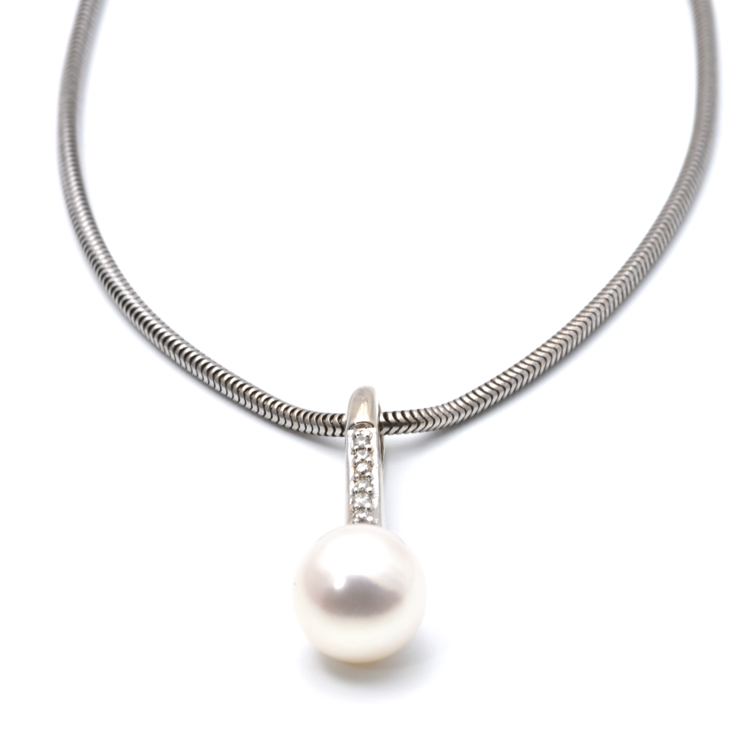 Kette mit Anhänger | 585/000 Weißgold | Perle | Brillanten