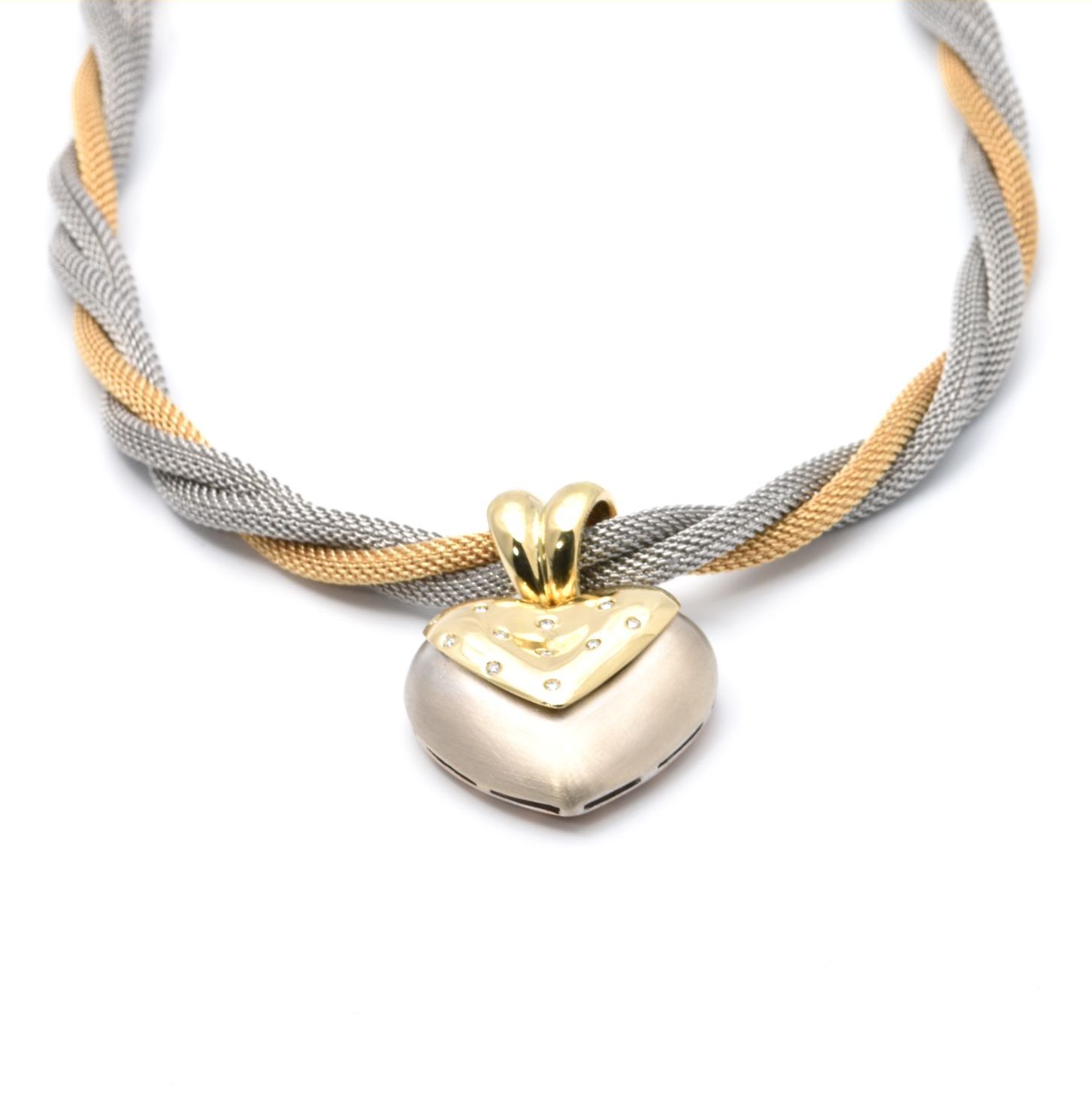 Kette mit Anhänger | 750/000 Gold | Schlauchkette | Bicolor | Herz | Brillanten