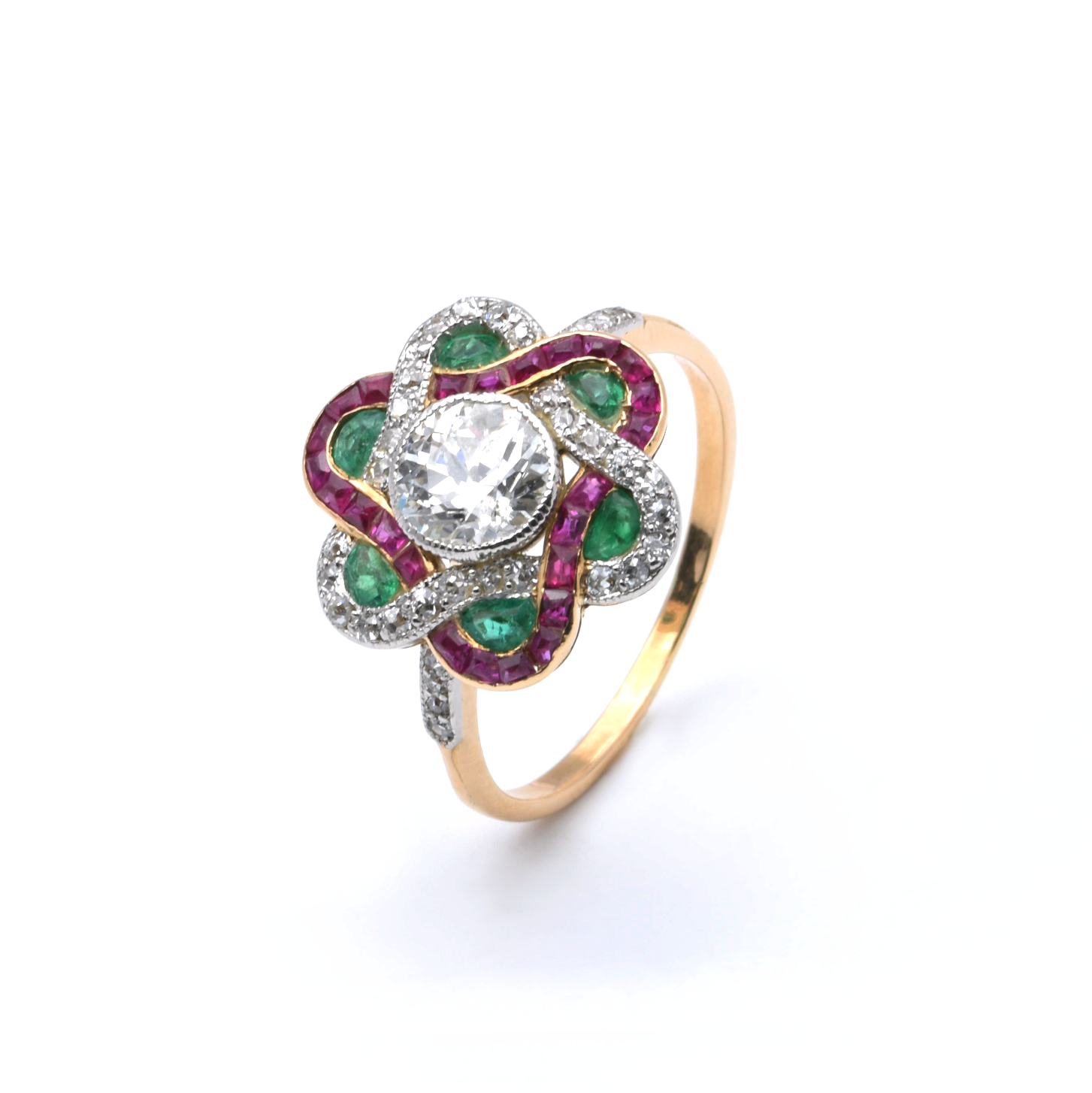 Ring | 750/000 Gold | Bicolor | Diamanten | Brillant | Rubin | Smaragd