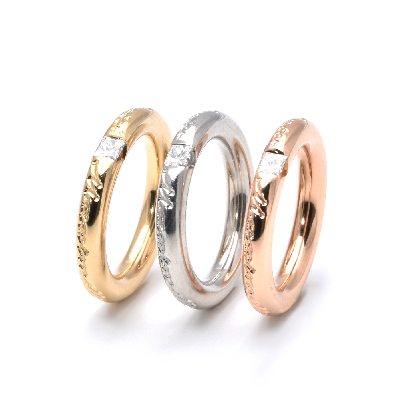 3 Ringe | 750/000 Gold | Tricolor | Princess Diamanten